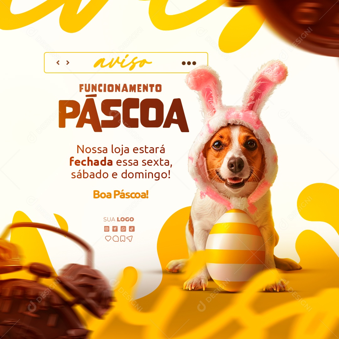 Aviso de Funcionamento Páscoa nosso Loja Estará Fechada Social Media PSD Editável