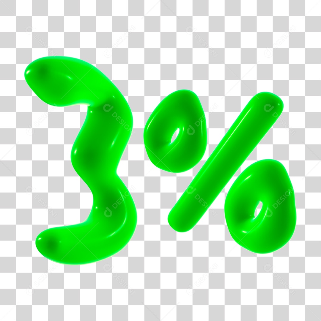 Número 3D 3% Porcento Elemento Verde PNG Transparente