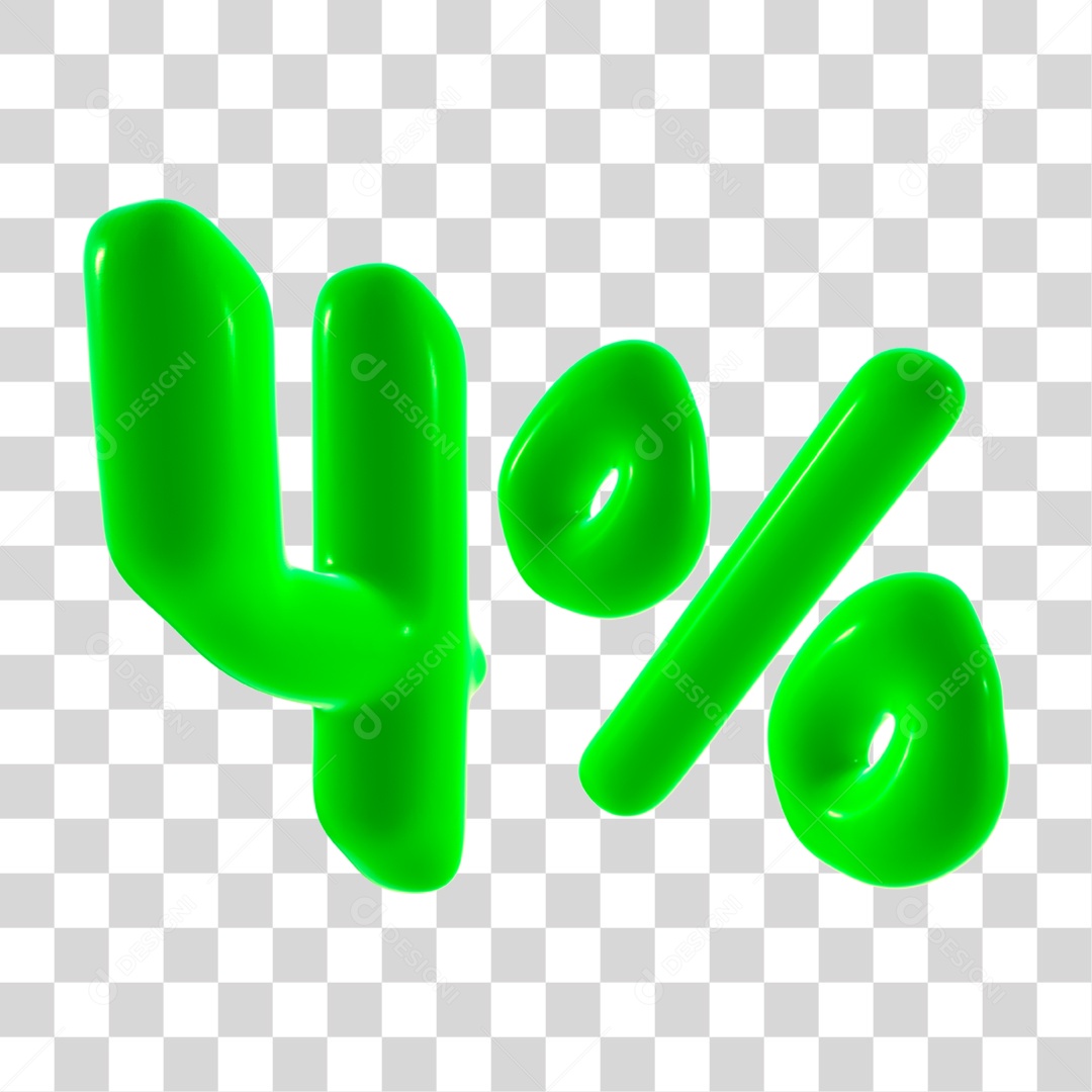 Número 3D 4% Porcento Elemento Verde PNG Transparente