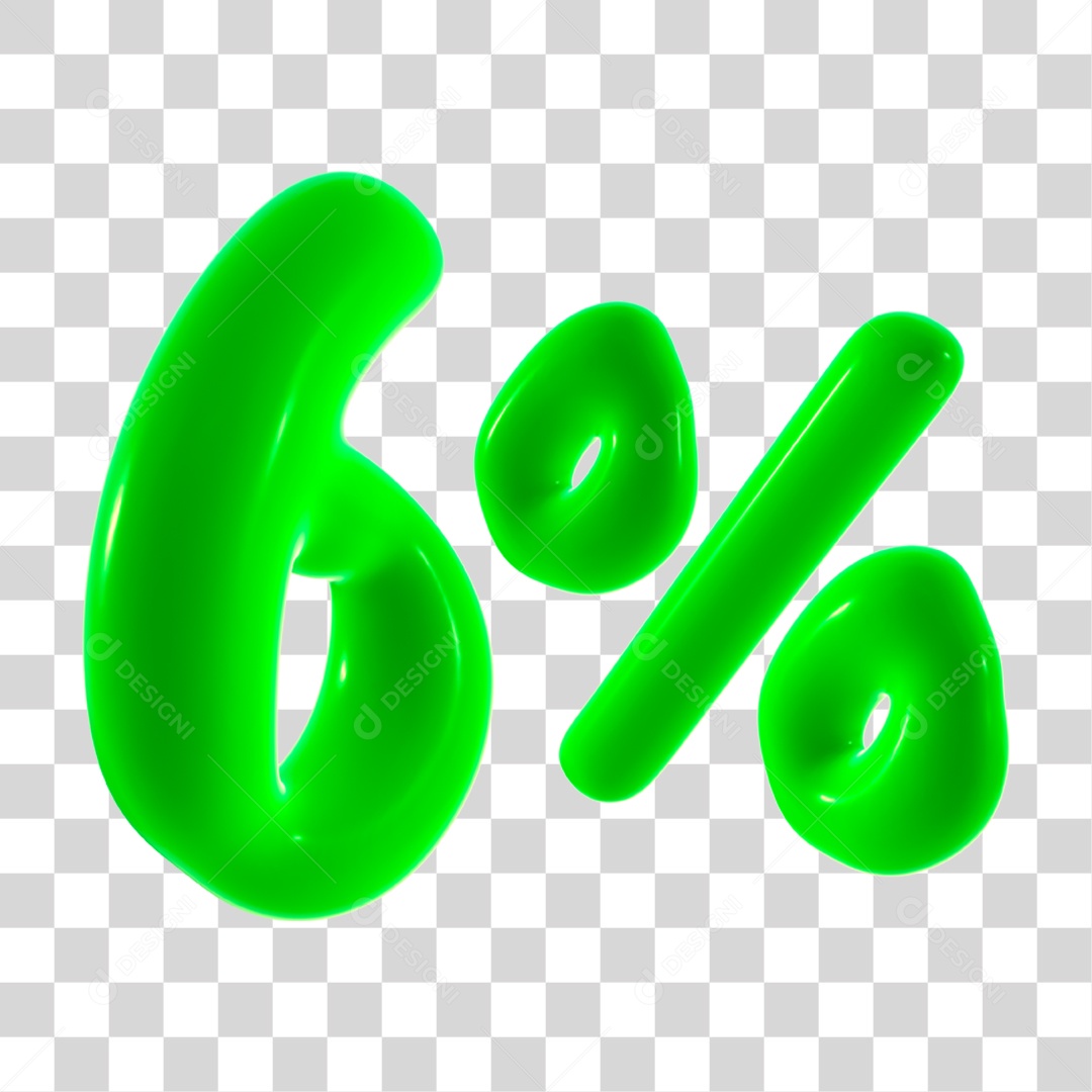 Número 3D 6% Porcento Elemento Verde PNG Transparente