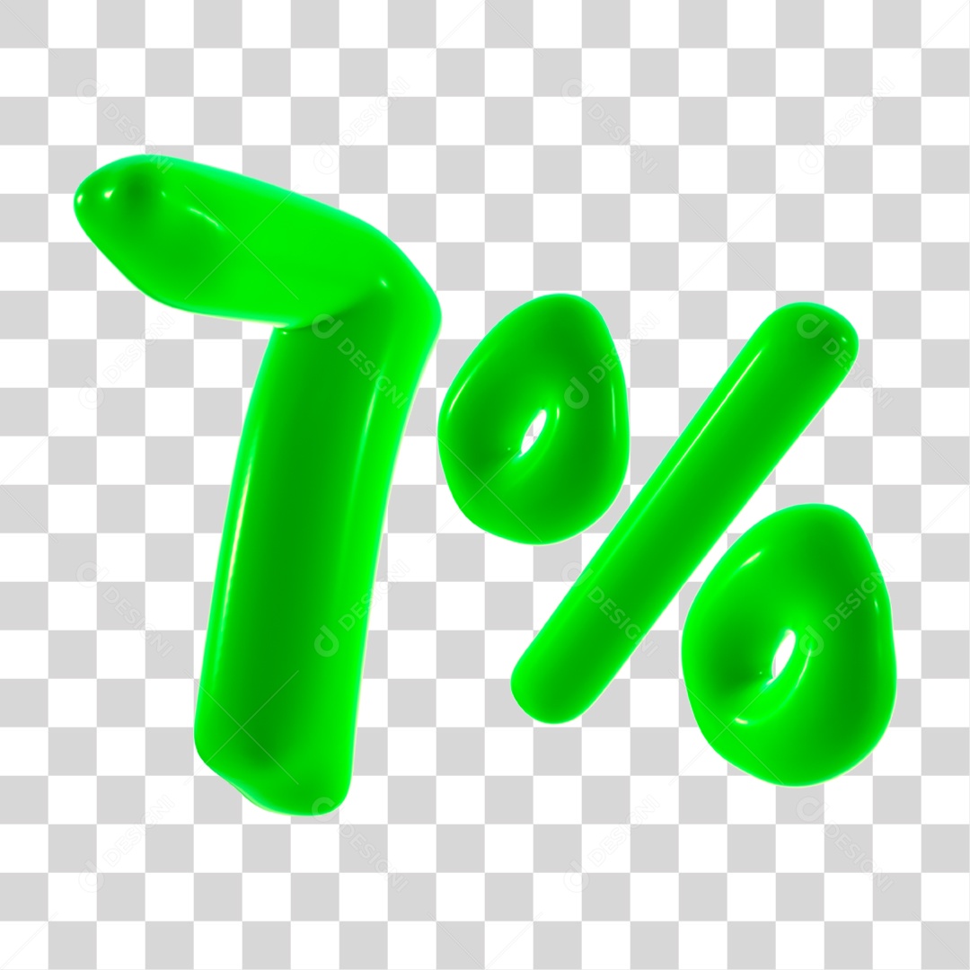 Número 3D 7% Porcento Elemento Verde PNG Transparente