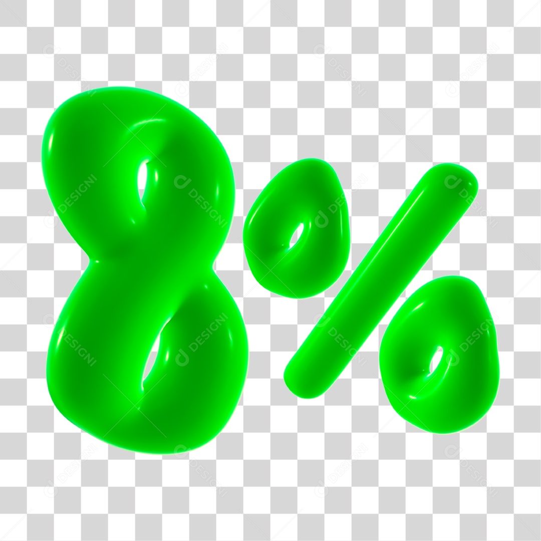 Número 3D 8% Porcento Elemento Verde PNG Transparente
