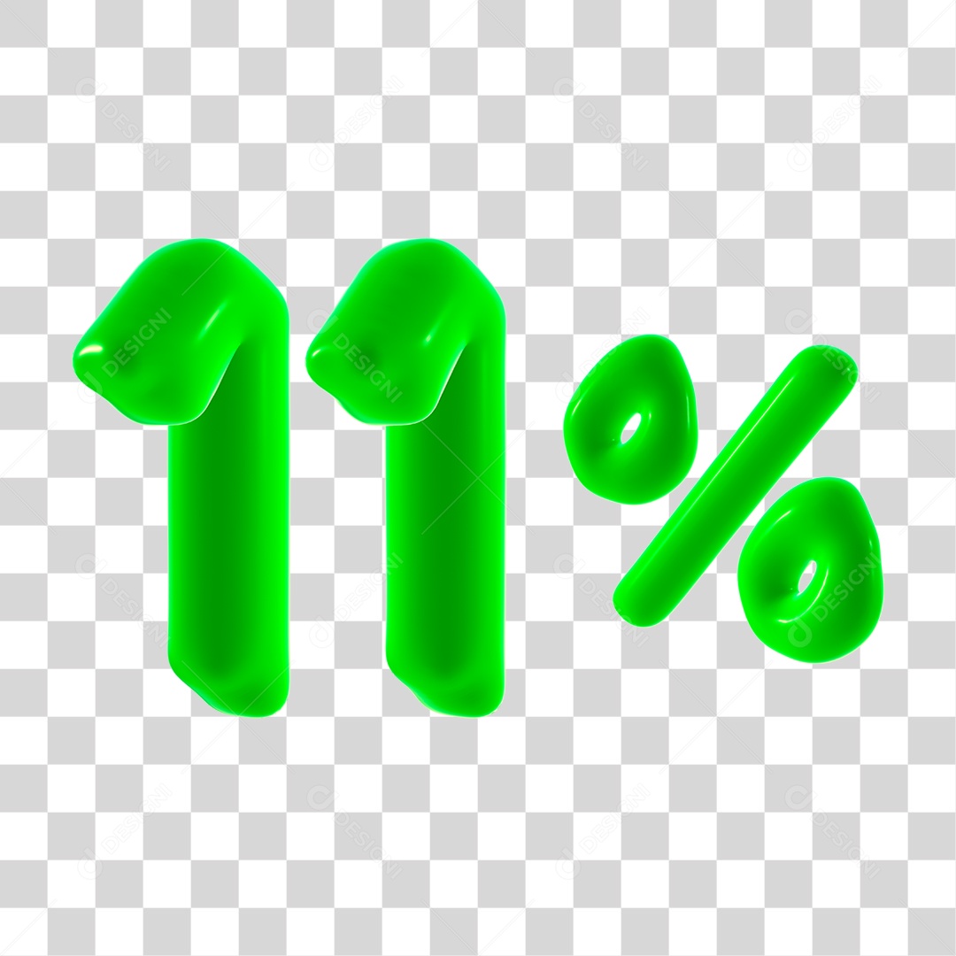 Número 3D 11% Porcento Elemento Verde PNG Transparente