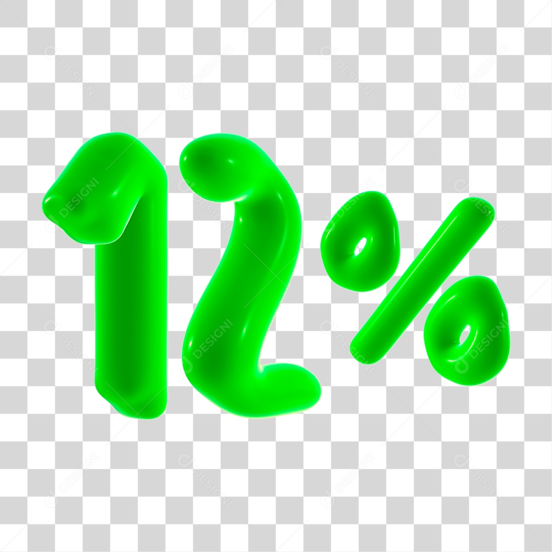 Número 3D 12% Porcento Elemento Verde PNG Transparente