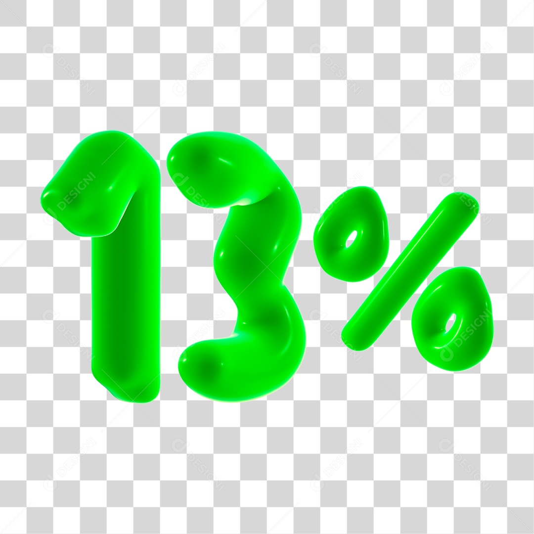 Número 3D 13% Porcento Elemento Verde PNG Transparente