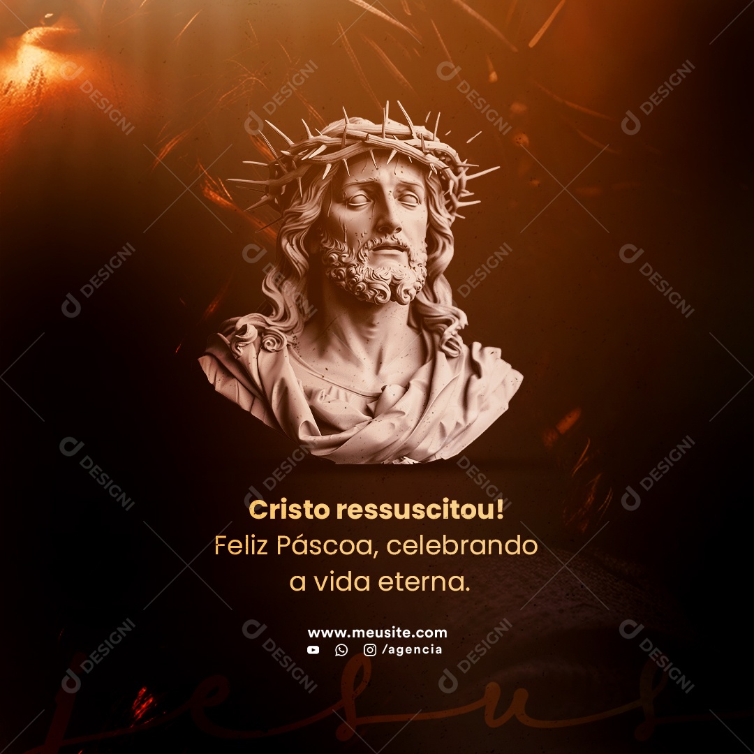 Páscoa 31 de Março Cristo Ressuscitou Social Media PSD Editável
