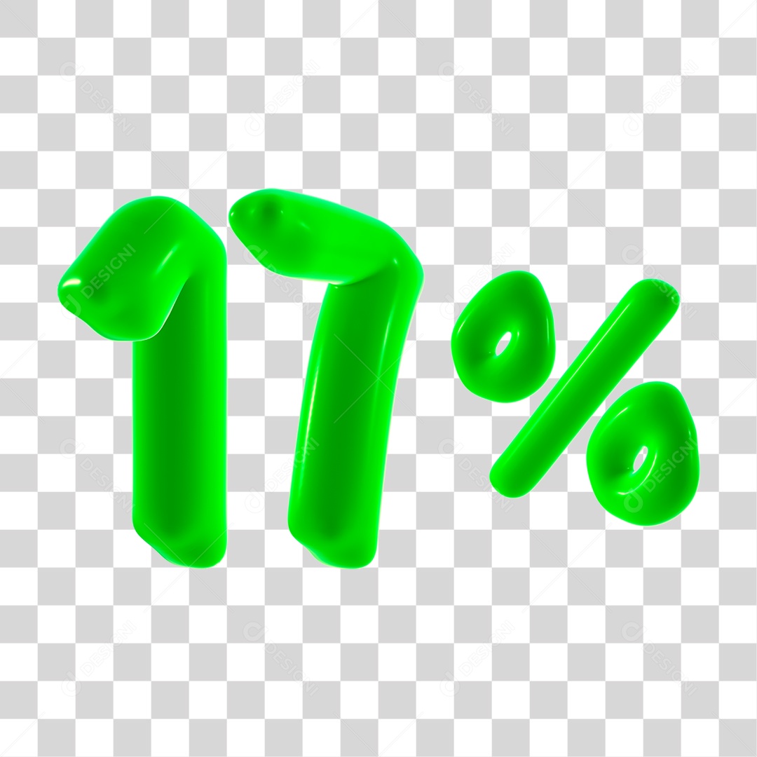 Número 3D 17% Porcento Elemento Verde PNG Transparente