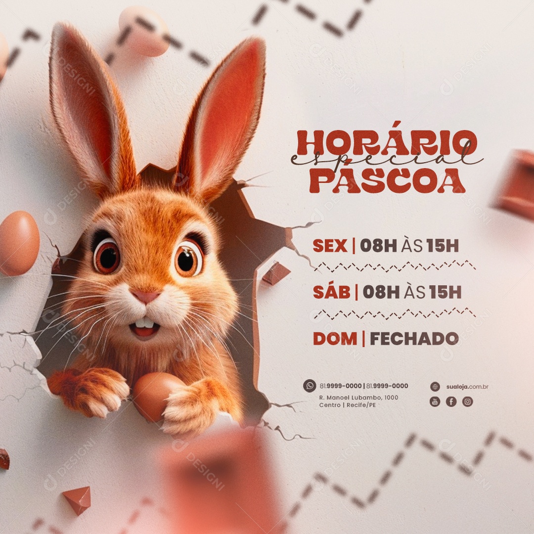 Horário Especial de Páscoa Domingo Fechado Social Media PSD Editável