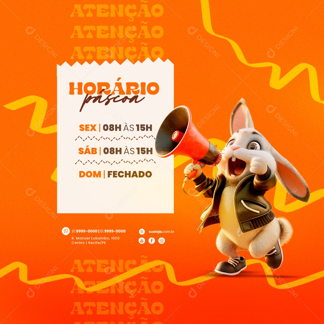Atenção Horário de Páscoa Social Media PSD Editável