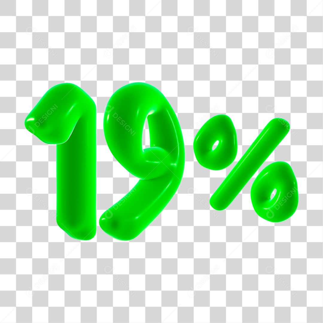 Número 3D 19% Porcento Elemento Verde PNG Transparente