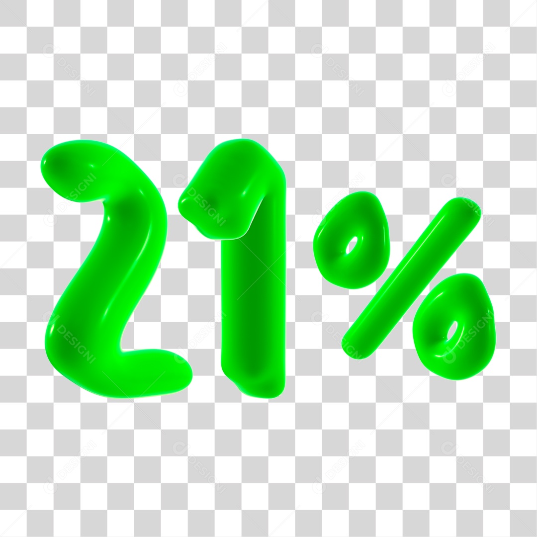 Número 3D 21% Porcento Elemento Verde PNG Transparente
