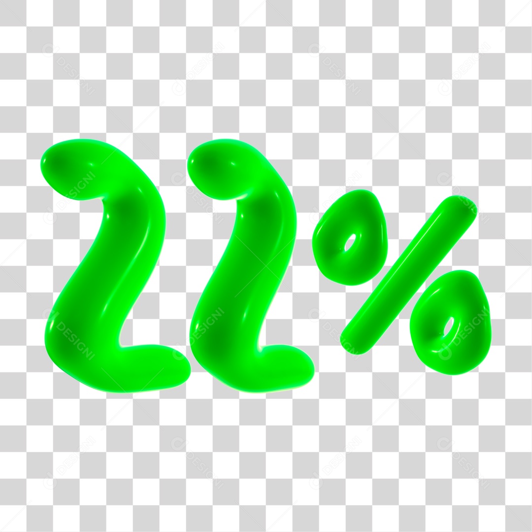 Número 3D 22% Porcento Elemento Verde PNG Transparente