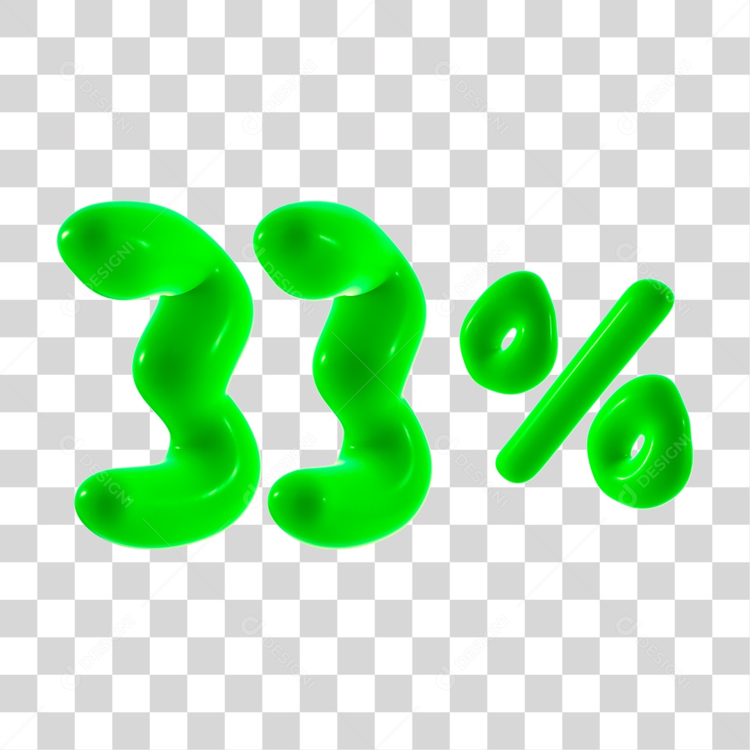 Número 3D 33% Porcento Elemento Verde PNG Transparente