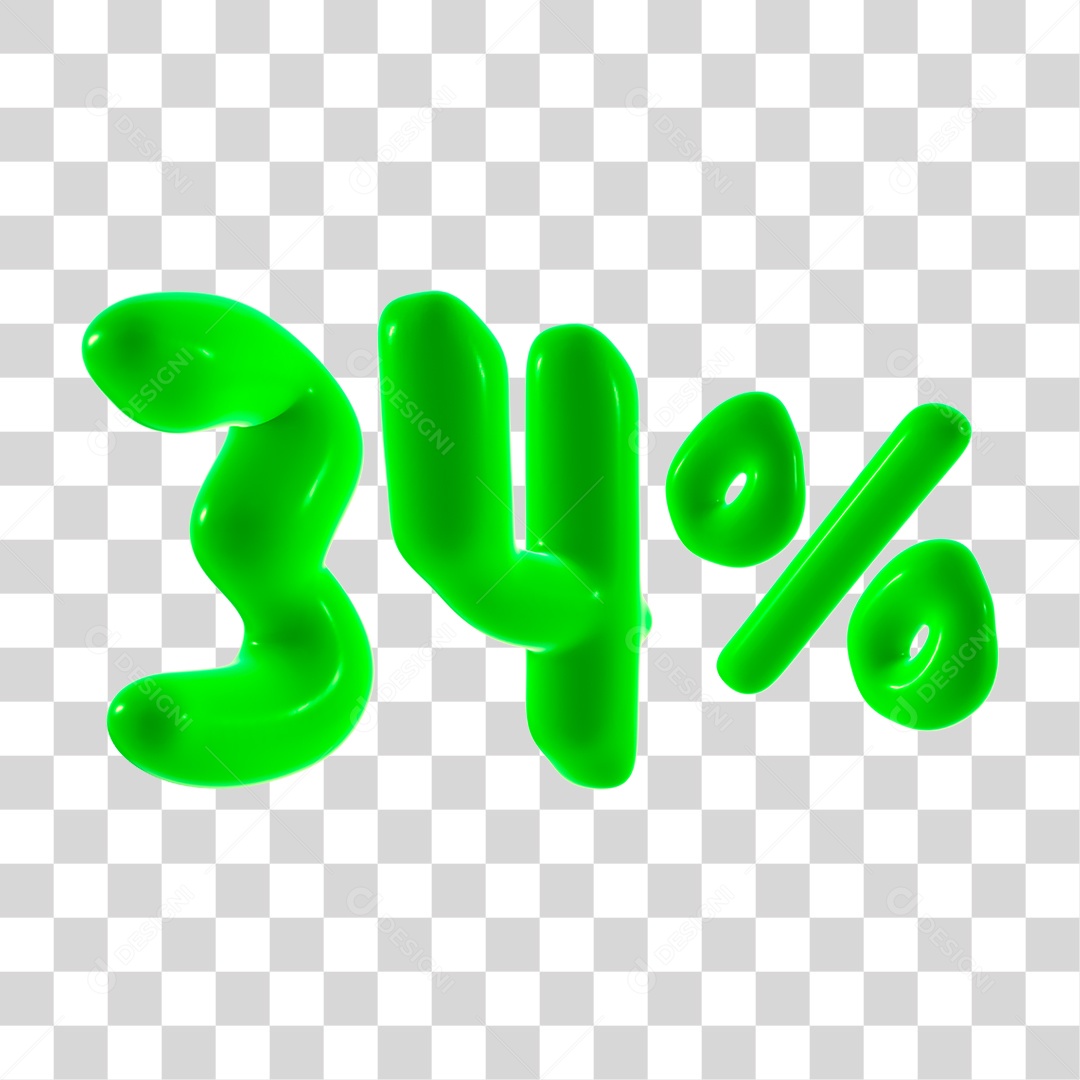 Número 3D 34% Porcento Elemento Verde PNG Transparente