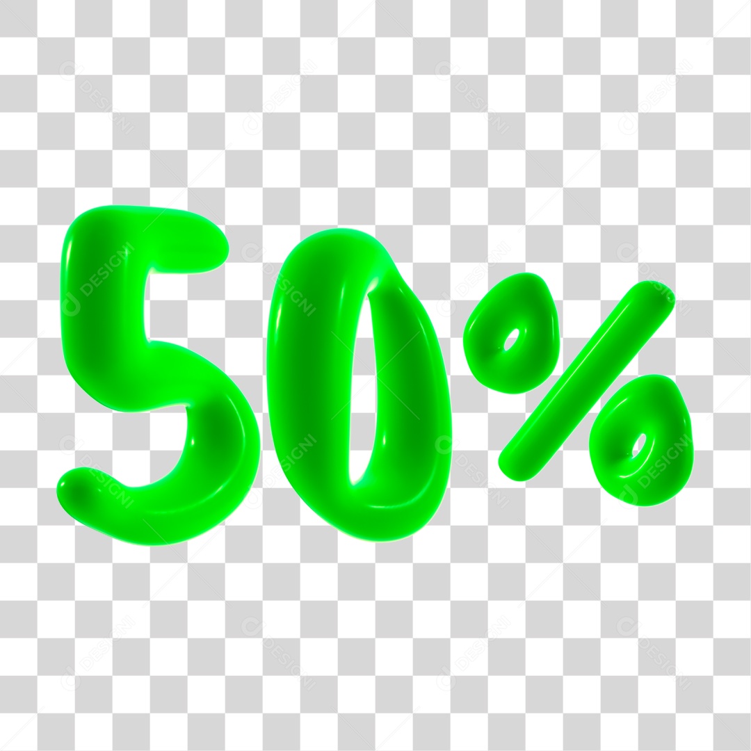 Número 3D 50% Porcento Elemento Verde PNG Transparente