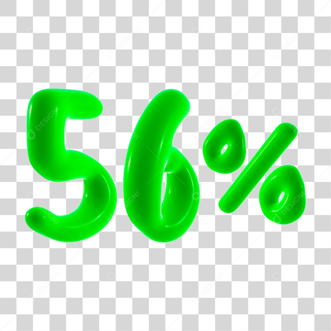 Número 3D 56% Porcento Elemento Verde PNG Transparente