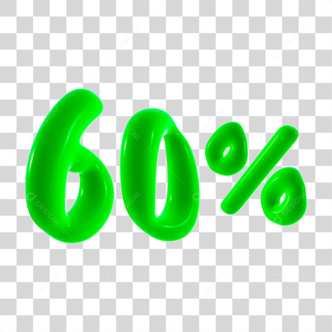 Número 3D 60% Porcento Elemento Verde PNG Transparente