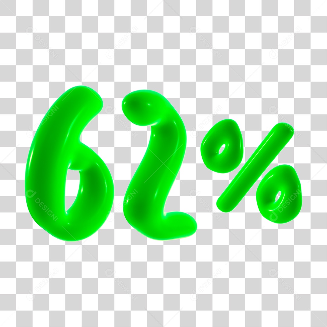 Número 3D 62% Porcento Elemento Verde PNG Transparente
