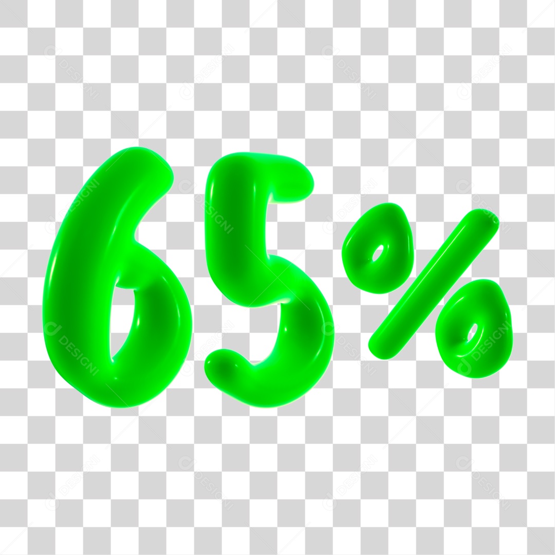 Número 3D 65% Porcento Elemento Verde PNG Transparente