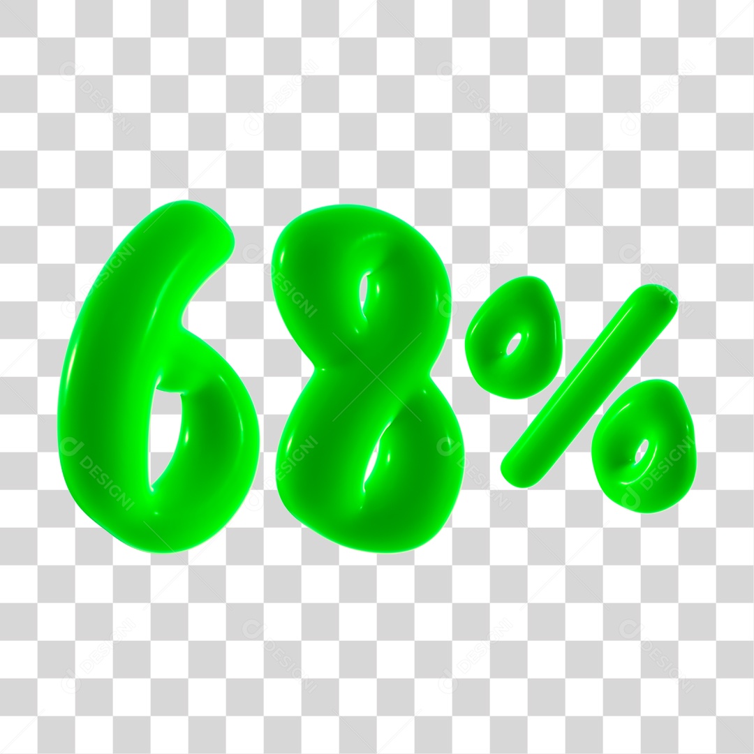 Número 3D 68% Porcento Elemento Verde PNG Transparente