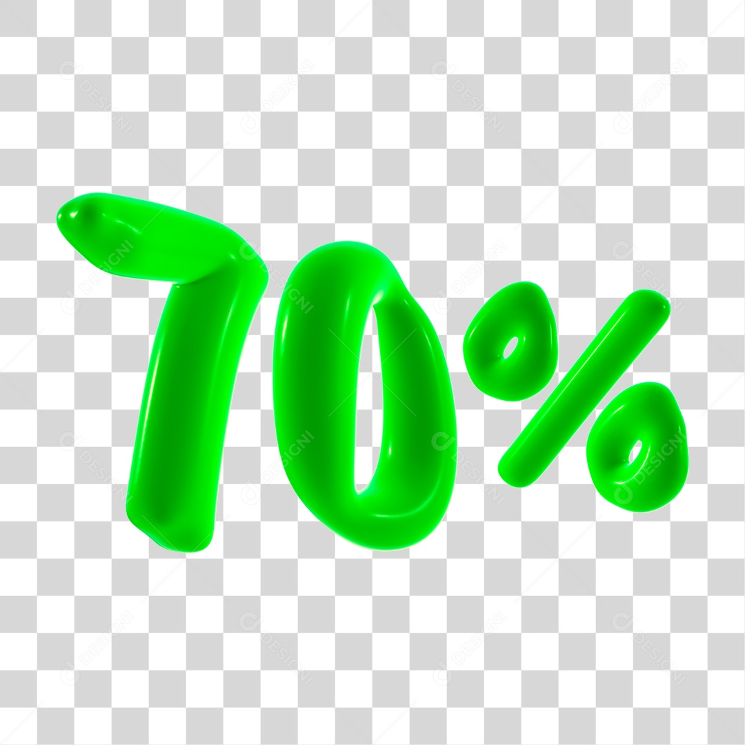 Number 3D 70% Percent Green Element PNG Transparent