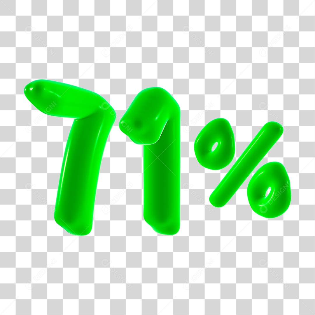 Número 3D 71% Porcento Elemento Verde PNG Transparente