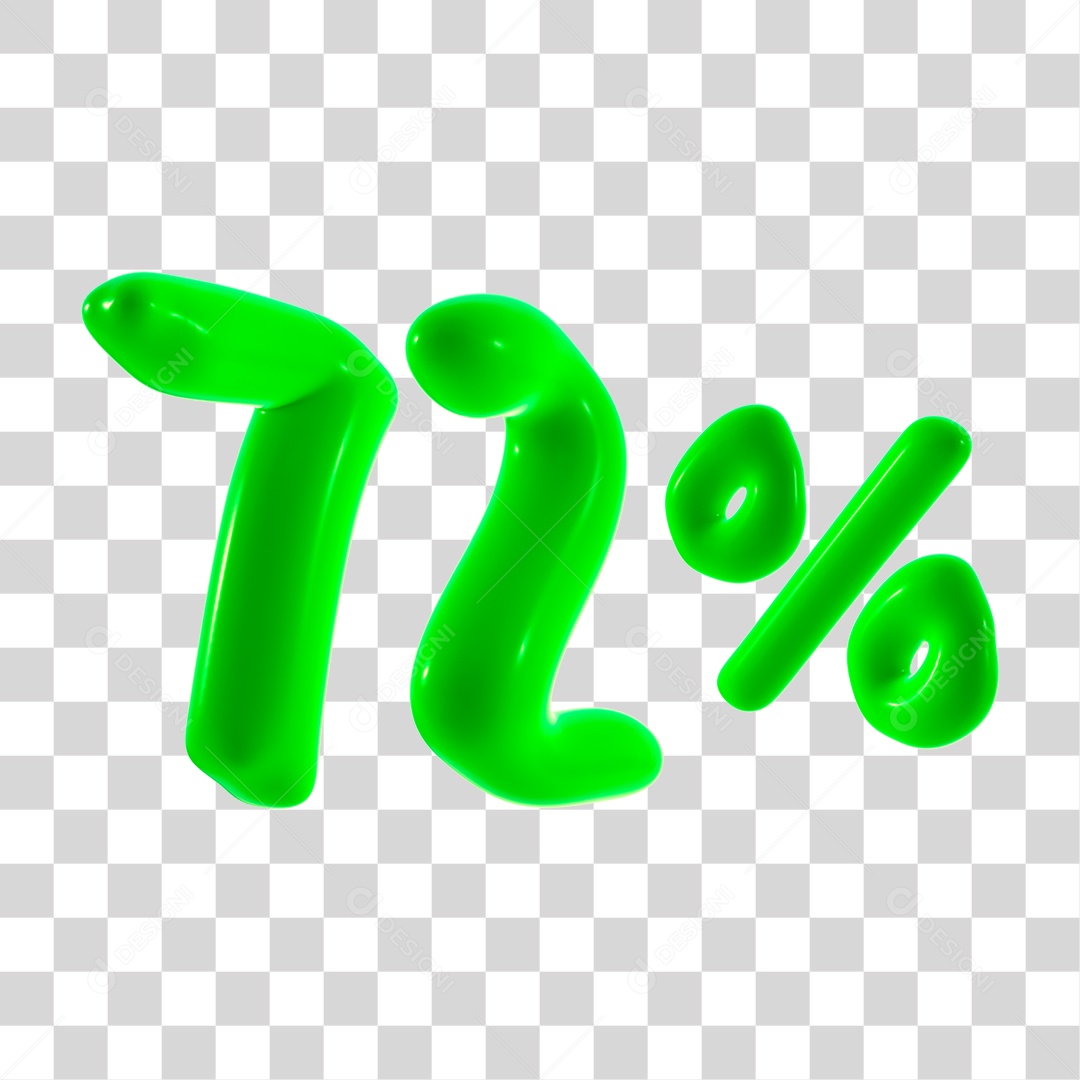 Número 3D 72% Porcento Elemento Verde PNG Transparente