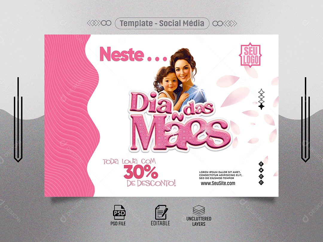 Dia das Mães toda Loja com Desconto Social Media PSD Editável