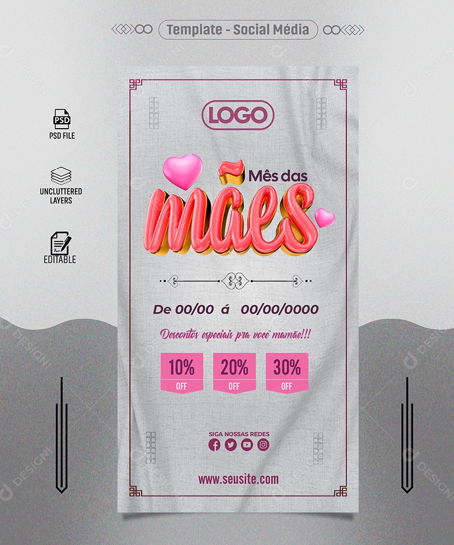 Story Mês das Mães Descontos Especiais pra Você Social Media PSD Editável