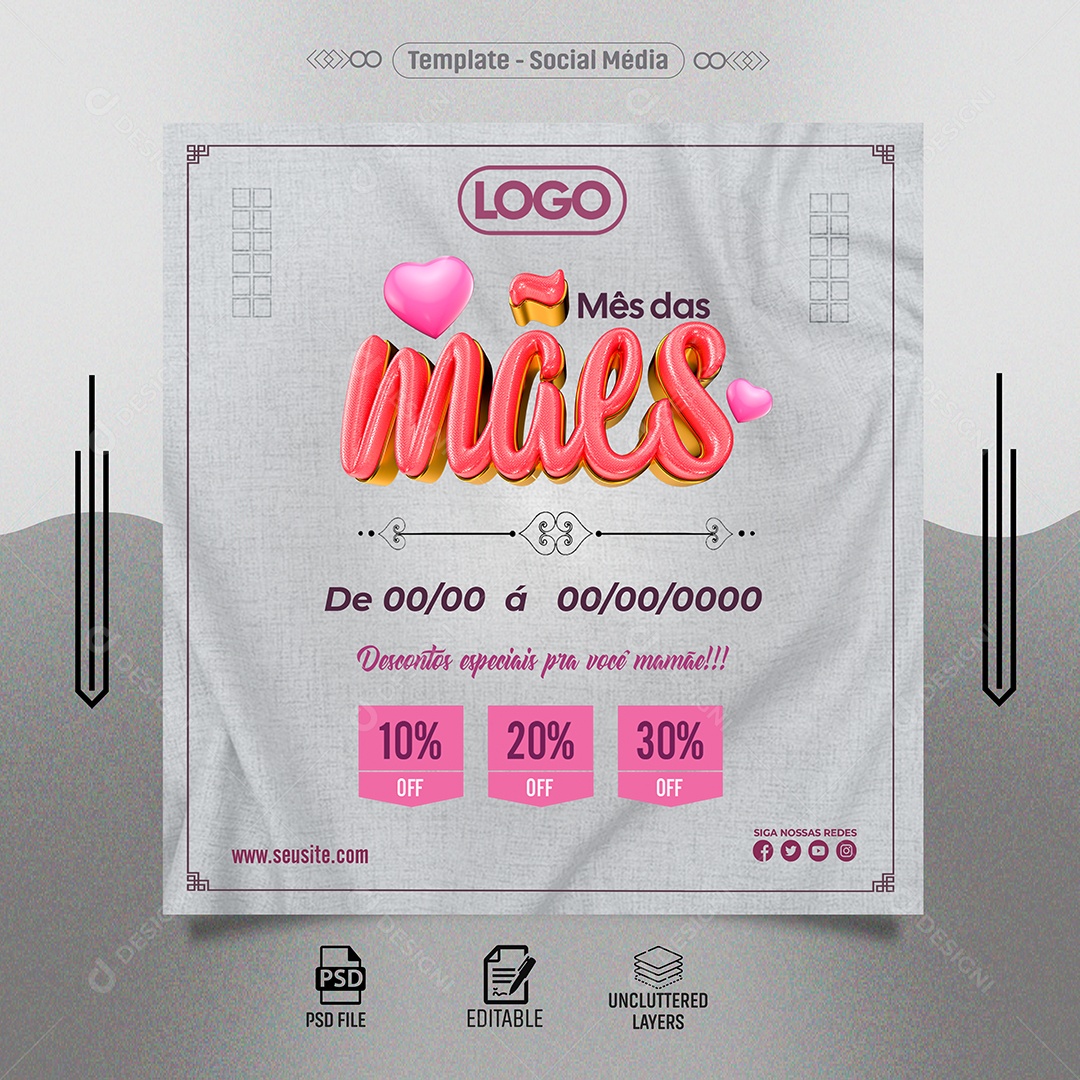 Feed Mês das Mães Descontos Especiais pra Você Social Media PSD Editável