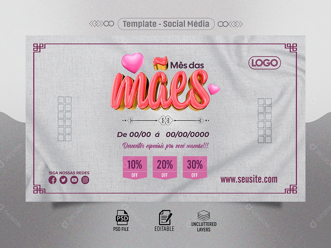 Mês das Mães Descontos Especiais pra Você Social Media PSD Editável