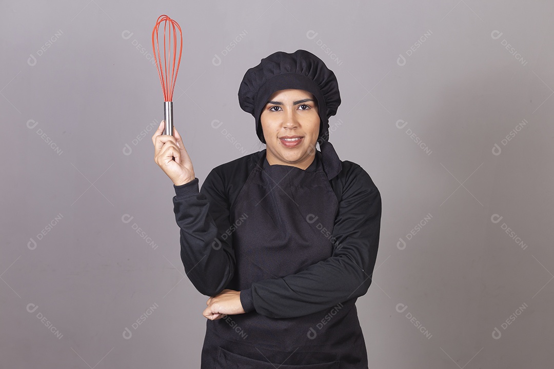 Mulher linda jovem chefe de cozinha