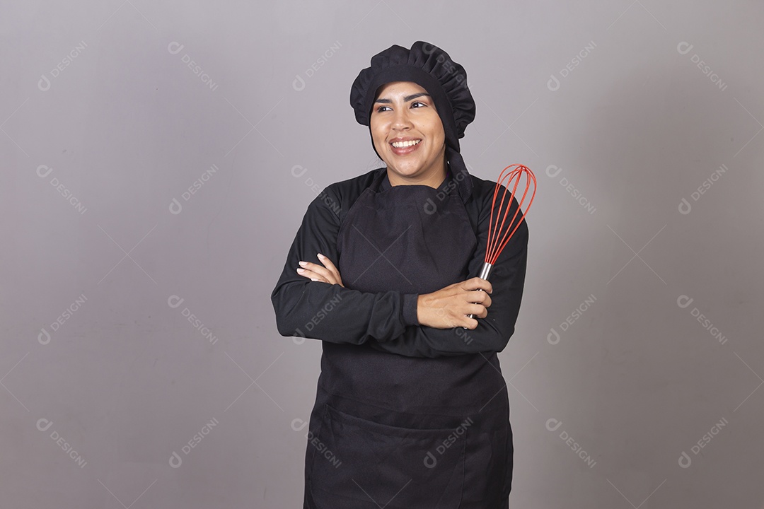 Mulher linda jovem chefe de cozinha