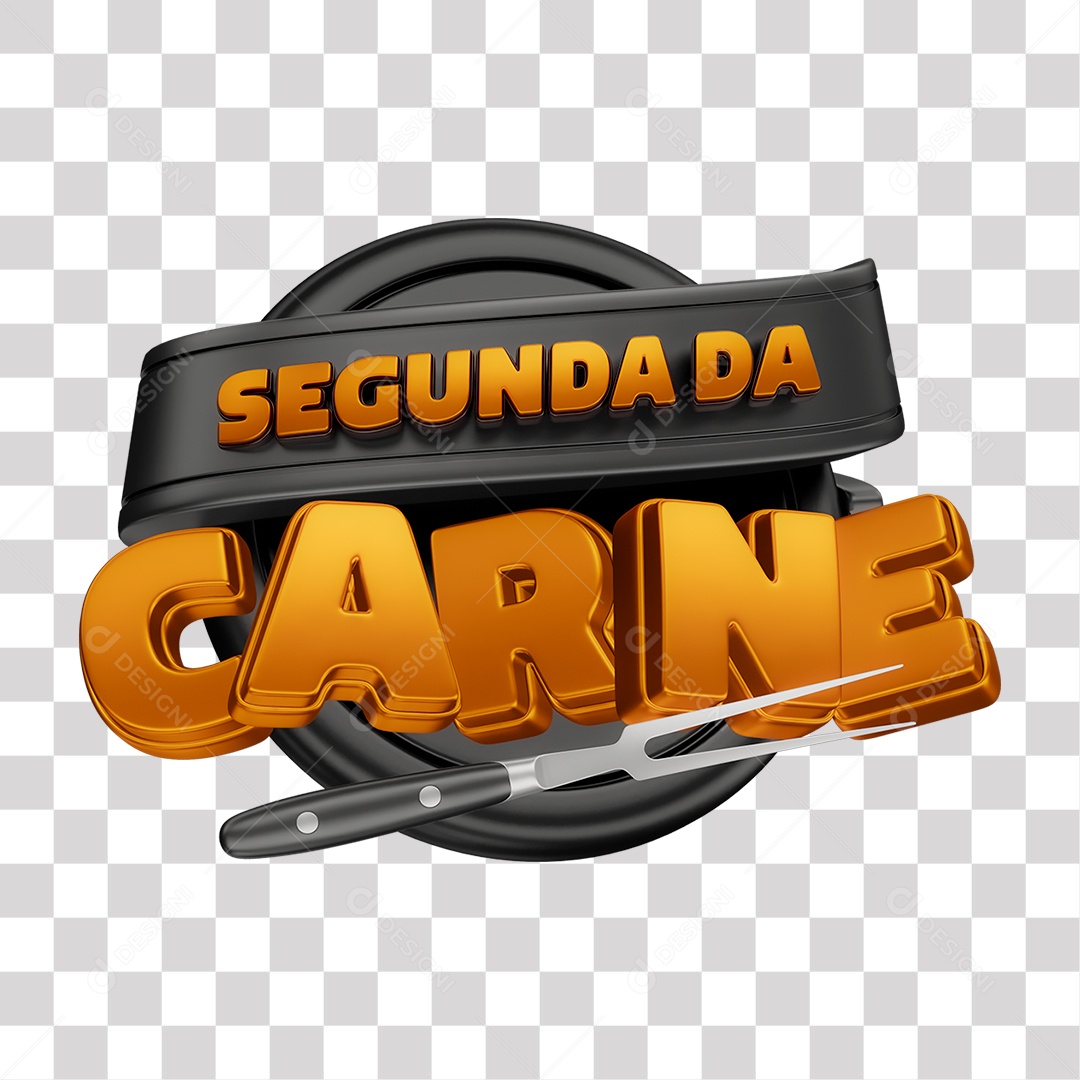 Segunda da Carne Selo 3D Preto e laranja para Composição PNG Transparente