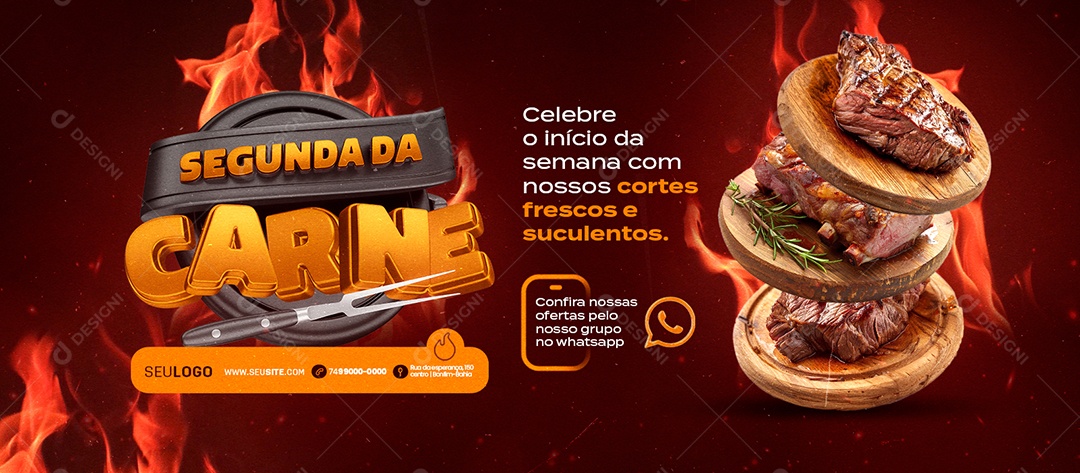 Banner Segunda da Carne Churrascaria Cortes Frescos e Suculentos Social Media PSD Editável