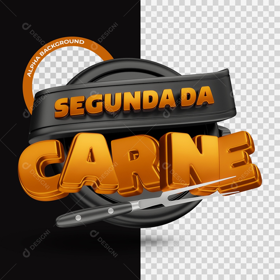 Segunda da Carne Selo 3D Preto e laranja para Composição PSD