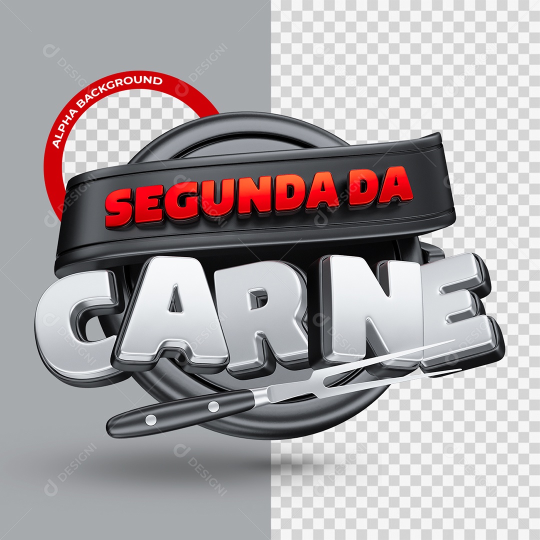 Segunda da Carne Selo 3D Preto vermelho e Cinza para Composição PSD