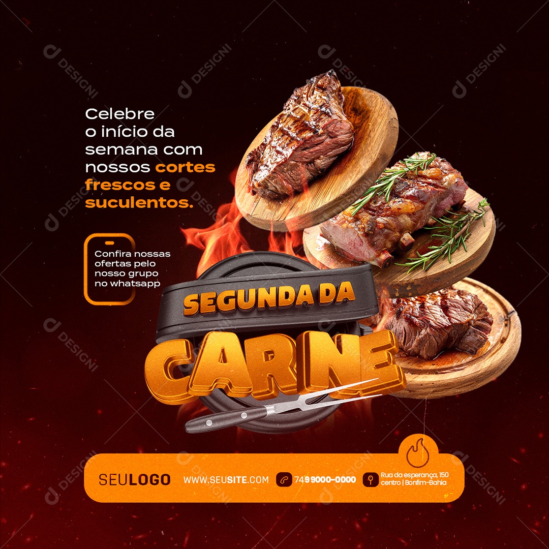 Segunda da Carne Churrascaria Celebre o Início da Semana Social Media PSD Editável