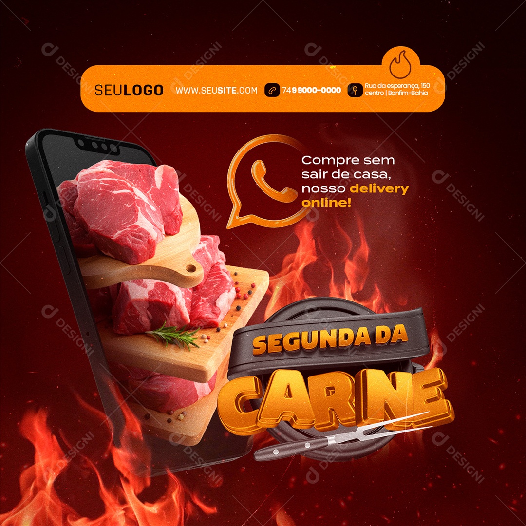 Segunda da Carne Churrascaria Compre sem sair de Casa Social Media PSD Editável
