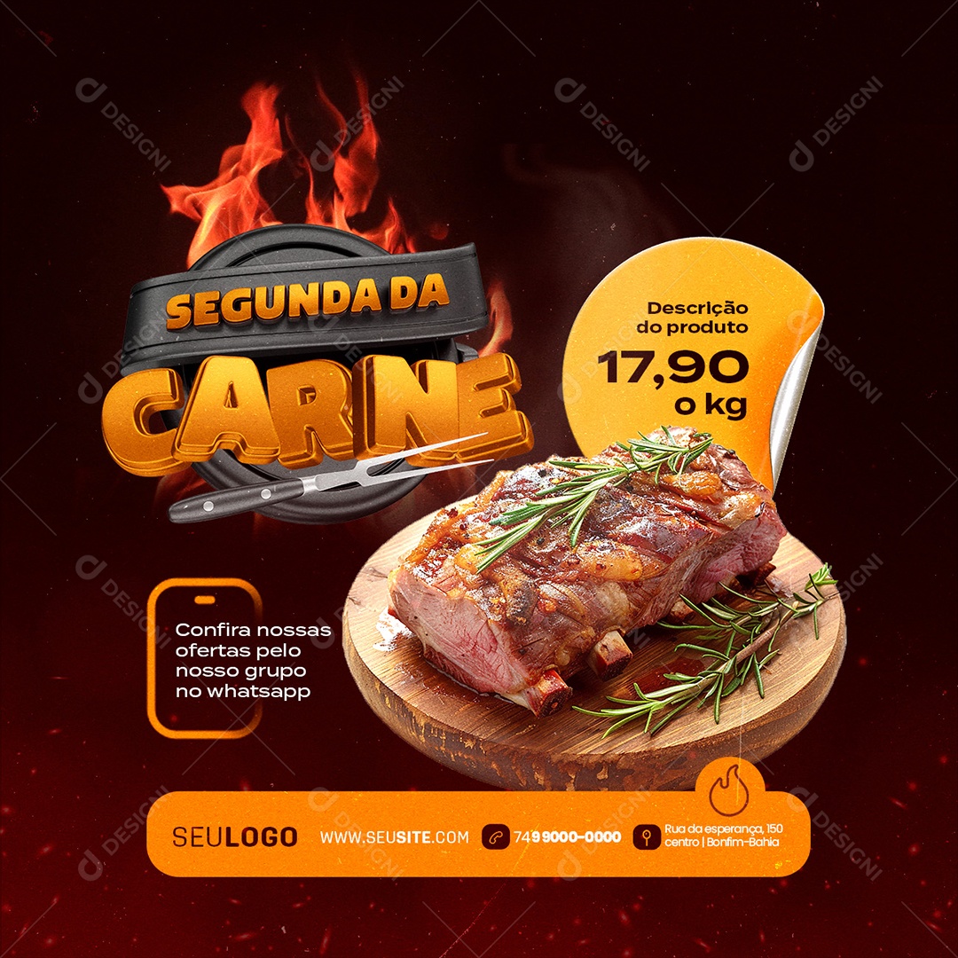Segunda da Carne Churrascaria Confira nossas Ofertas Social Media PSD Editável