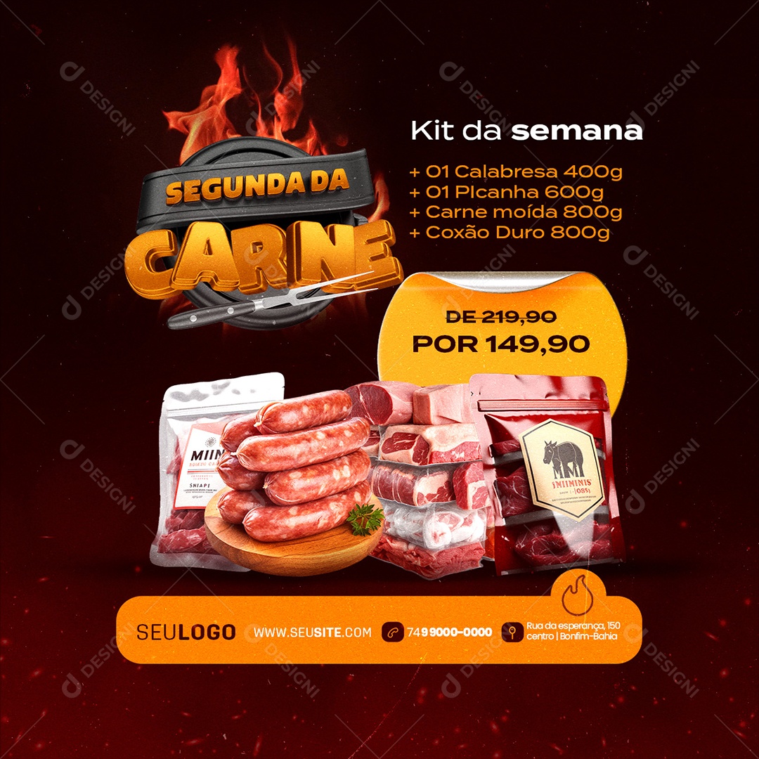 Segunda da Carne Churrascaria Kit da Semana Social Media PSD Editável
