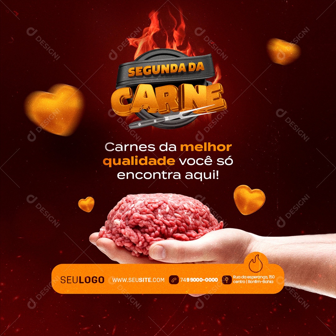 Segunda da Carne Churrascaria Carnes da Melhor Qualidade Social Media PSD Editável