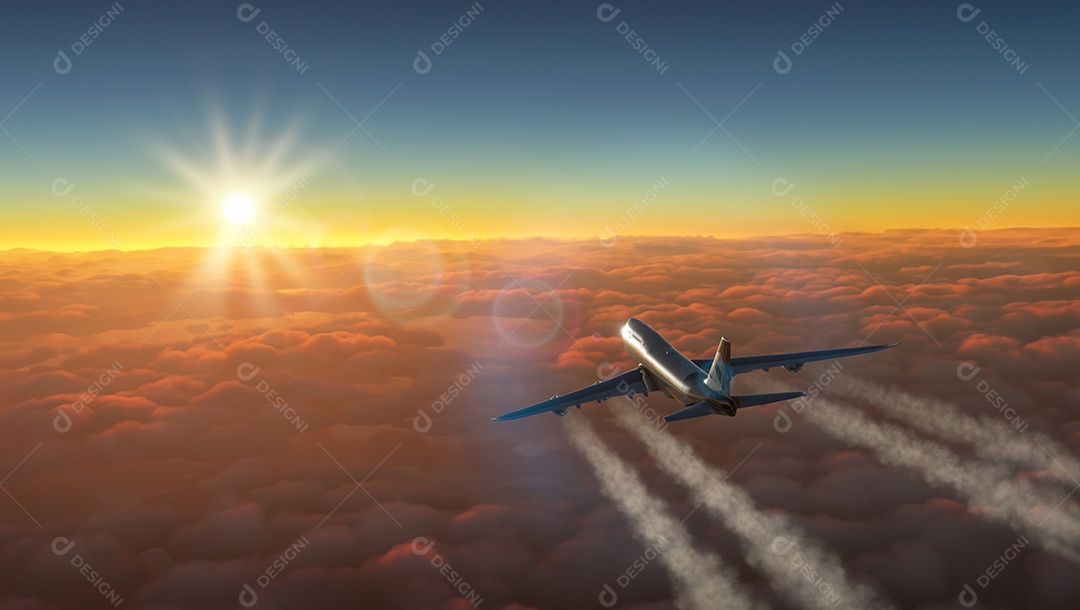 Companhia aérea boeing 747 Etihad voando sobre o céu