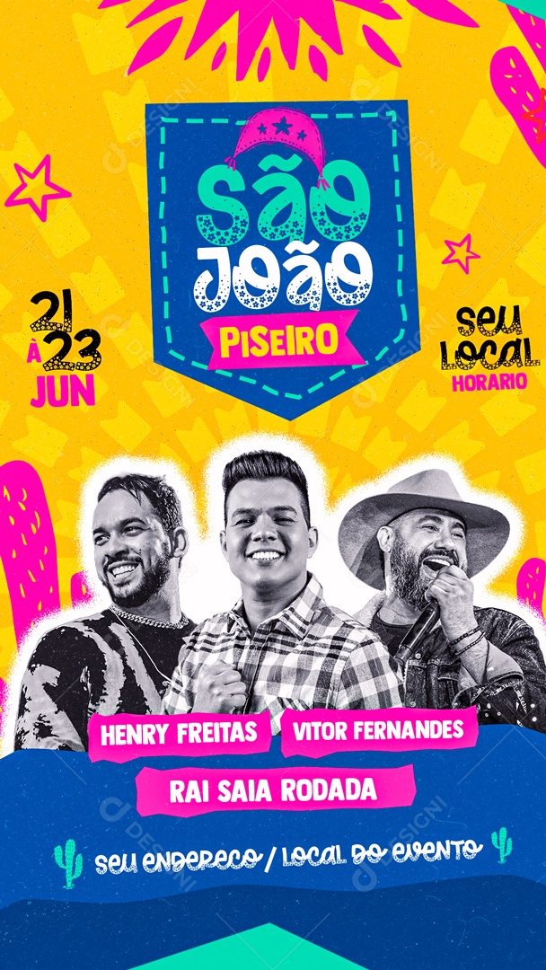Flyer Story São João Piseiro Henry Freitas Vitor Fernandes Rai Saia Rodada Social Media PSD Editável