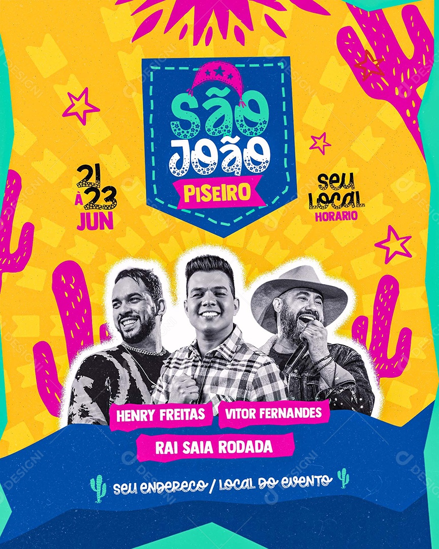 Flyer São João Piseiro Henry Freitas Vitor Fernandes Rai Saia Rodada Social Media PSD Editável