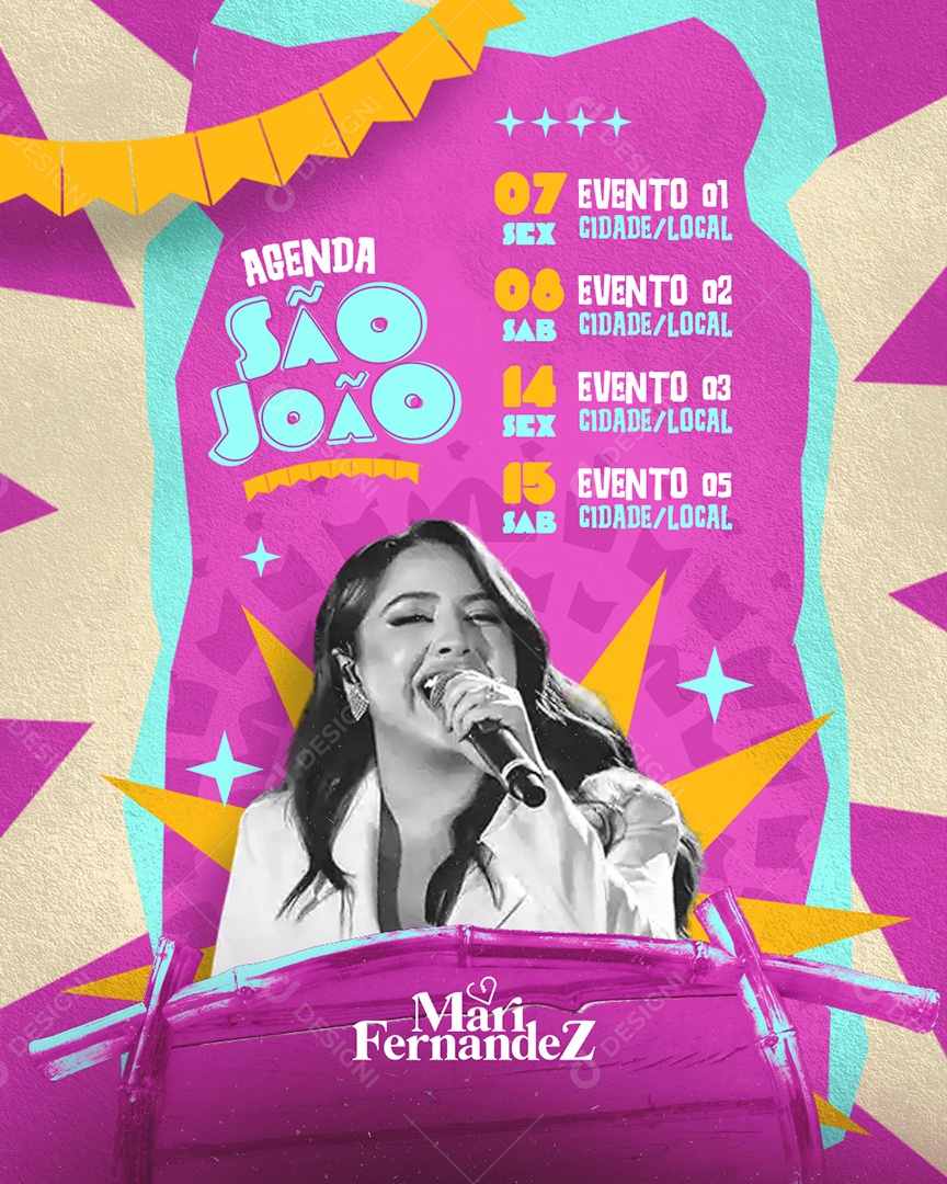 Flyer Agenda São João Mari Fernandez Social Media PSD Editável