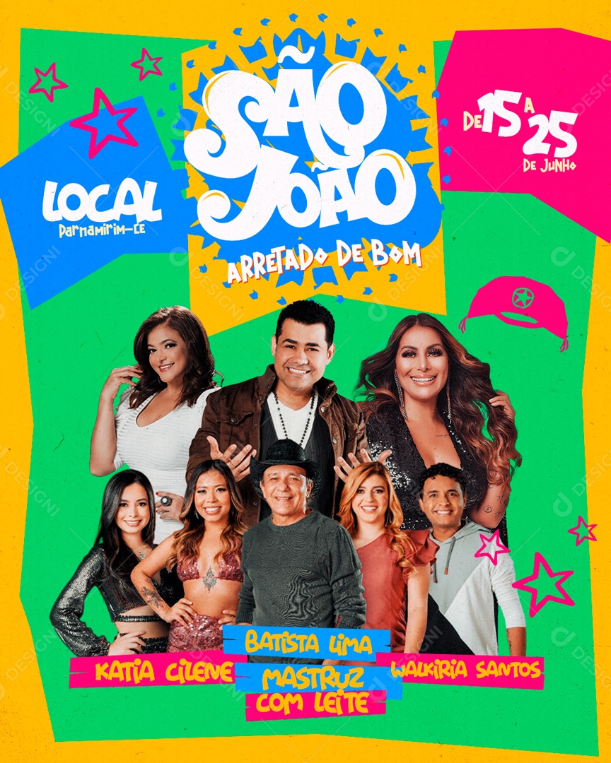 Flyer São João Arretado de bom Artistas Social Media PSD Editável