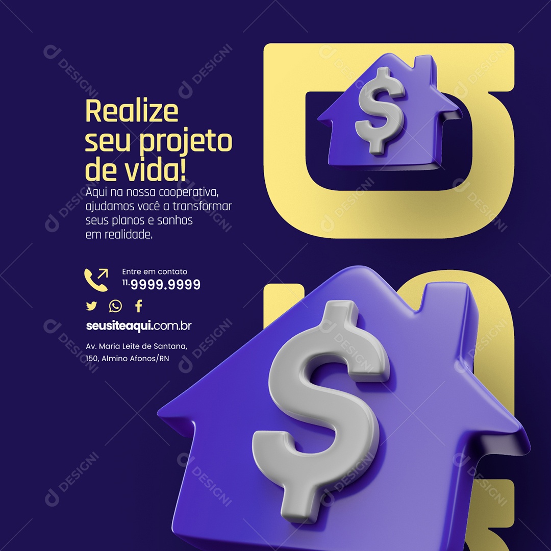 Cooperativa Realize seu Projeto de Vida Social Media PSD Editável