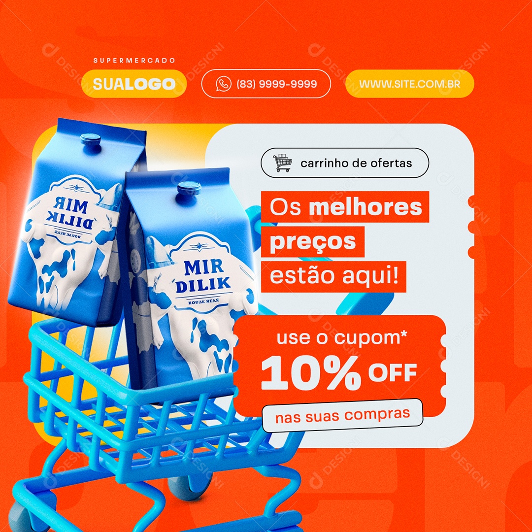 Supermercado Carrinho de Ofertas Os Melhores Preços estão Aqui Social Media PSD Editável