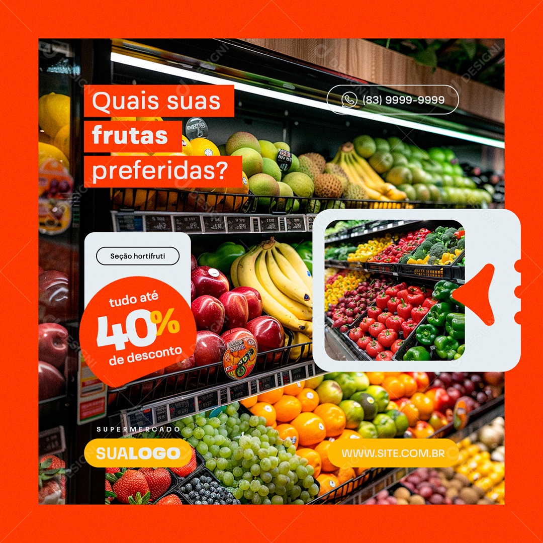 Supermercado Hortifruti Quais suas Frutas Preferidas Social Media PSD Editável